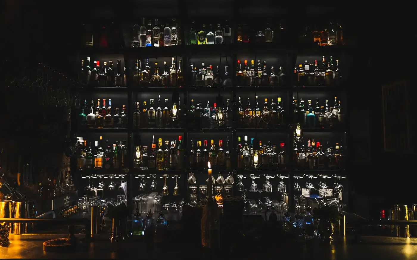 The Five Dots spirit wall — over 300 bottles